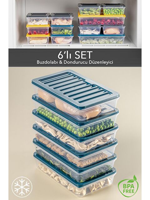 Meleni Home 6'lı Buzdolabı Organizer Mikrodalga Ve Difrize Uygun Saklama Kabı Petrol 6 x 1200 ml - S000208730-20019