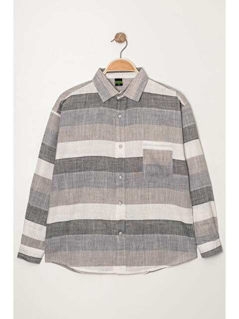 pi pengai Erkek Çocuk Renk Desenli Keten Gömlek P1008 - S000350414-20600