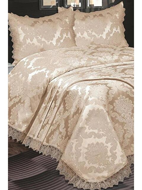 Çeyiz Diyarı Fransız Güpürlü Lunox Tek Kişilik Yatak Örtüsü Cappucino - S000497290-19413