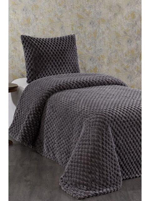 Çeyiz Diyarı Cordoba Pelüş Tek Kişilik Yatak Örtüsü Antrasit - S000497292-29666