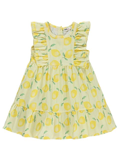 Civil Girls Limon Desenli 2-5 Yaş Elbise - Sarı