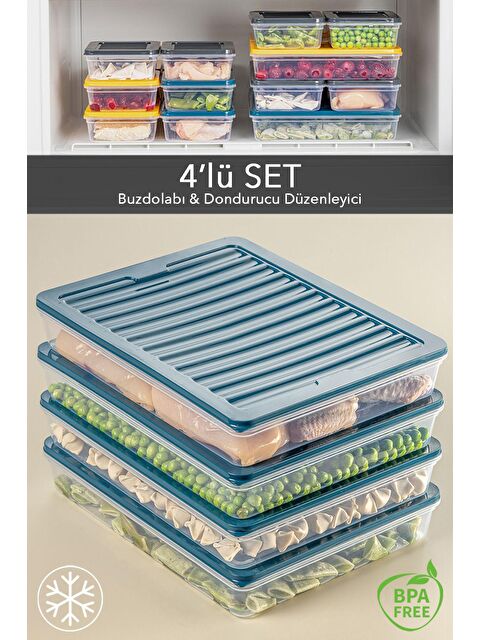 Meleni Home 4'lü Buzdolabı Organizer Mikrodalga Ve Difrize Uygun Saklama Kabı Petrol 4 x 2400 ml - S000208732-20019