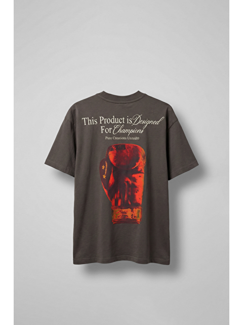 Abluka Online Erkek Oversize Boks Baskılı Pamuklu T-Shirt Antrasit - S000513657-29666