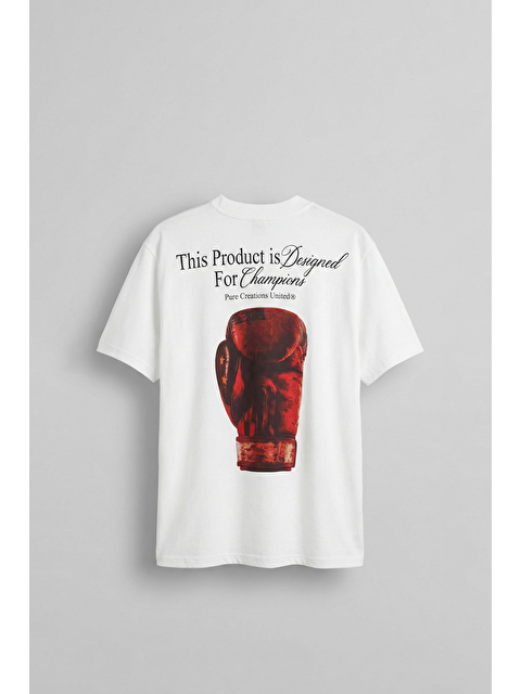 Abluka Online Erkek Oversize Boks Baskılı Pamuklu T-Shirt Beyaz - S000513657-20063