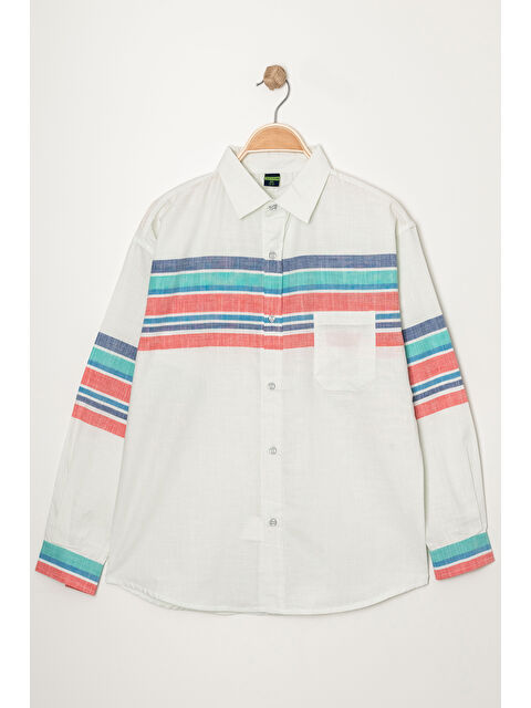 pi pengai Erkek Çocuk Renk Detaylı Keten Gömlek P1007 - S000350415-23173