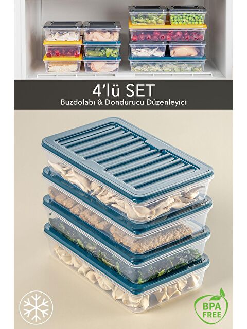 Meleni Home 4'lü Buzdolabı Organizer Mikrodalga Ve Difrize Uygun Saklama Kabı Petrol 4 x 1200 ml - S000208735-20019