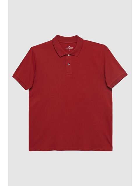 TUDORS Erkek Klasik Fit Rahat Kesim %100 Pamuk Düz Pike Kırmızı Polo Yaka Tişört