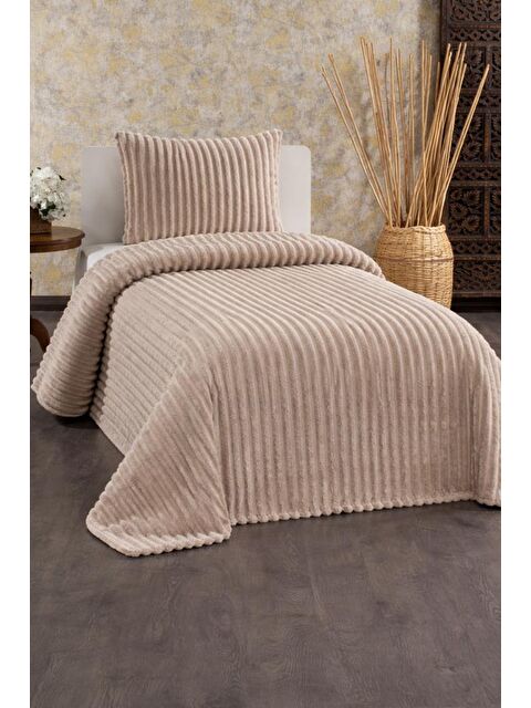 Çeyiz Diyarı Granada Pelüş Tek Kişilik Yatak Örtüsü Bej - S000497311-19928