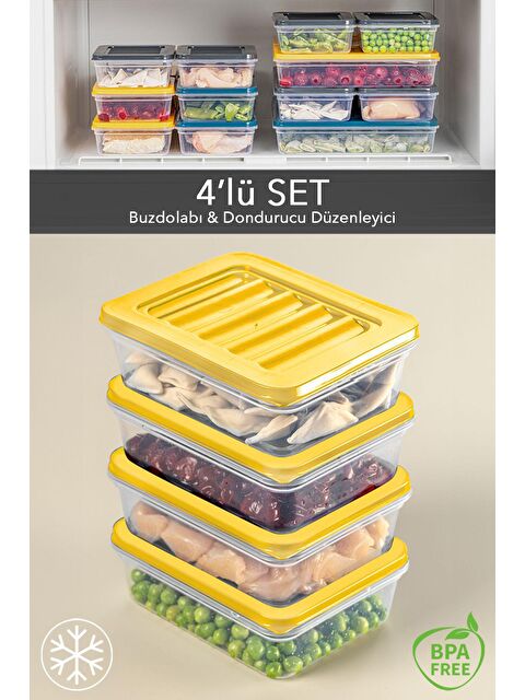Meleni Home 4'lü Buzdolabı Organizer Mikrodalga Ve Difrize Uygun Saklama Kabı Sarı 4 x 600 ml - S000208738-20072