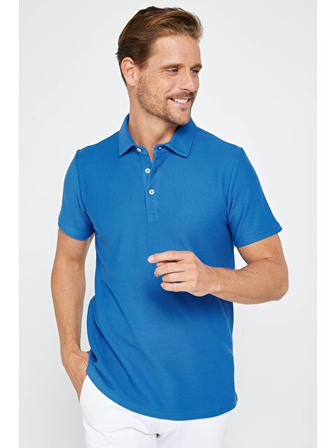 TUDORS Erkek Slim Fit Dar Kesim %100 Pamuk Armürlü Polo Yaka Tişört