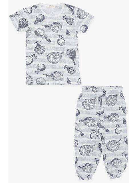 Breeze Kız Bebek Kısa Kollu Pijama Takımı Uçan Balon Desenli Ekru (9 Ay-1 Yaş) - S000370664-19965