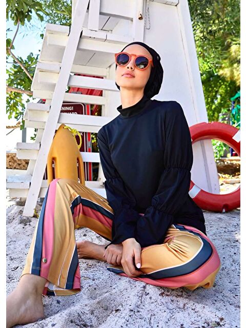 Mayovera Tasarım Mayo Taba Çizgili Kapalı Mayo Tek Pantolon - S000253706-23173