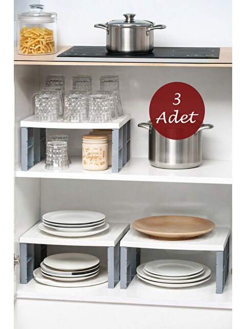 Porsima Org-01 - 3lü Raf Düzenleyici - Dolap Içi Düzenleyici Raf - Mutfak Tabak Bardak Rafı