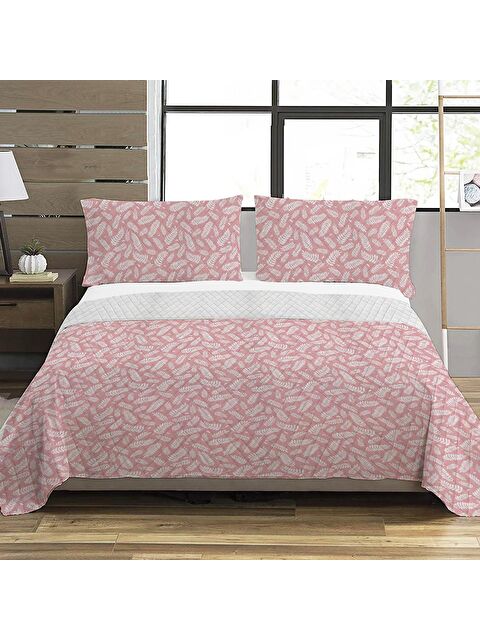 Evmila Yaprak Desen Çift Kişilik Baskılı Pike (200x220 Cm) Pembe - S000124184-23173