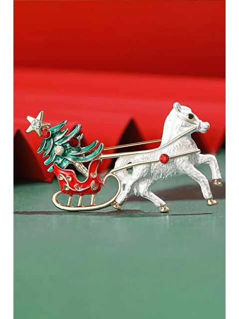 New Obsessions Yılbaşı Ağacı Taşıyan Beyaz At Kadın Broş - S000321192-20076