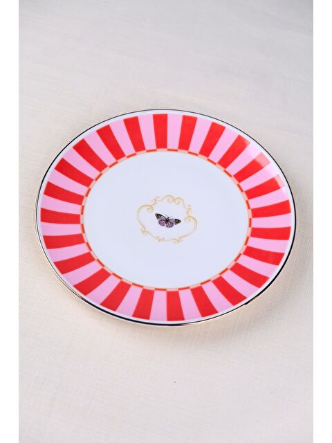 TABAK EVİ Porselen Butterfly Collection Altın Yaldızlı Pasta Tabağı Kırmızı 20,50cm Tekli - S000503018-23173