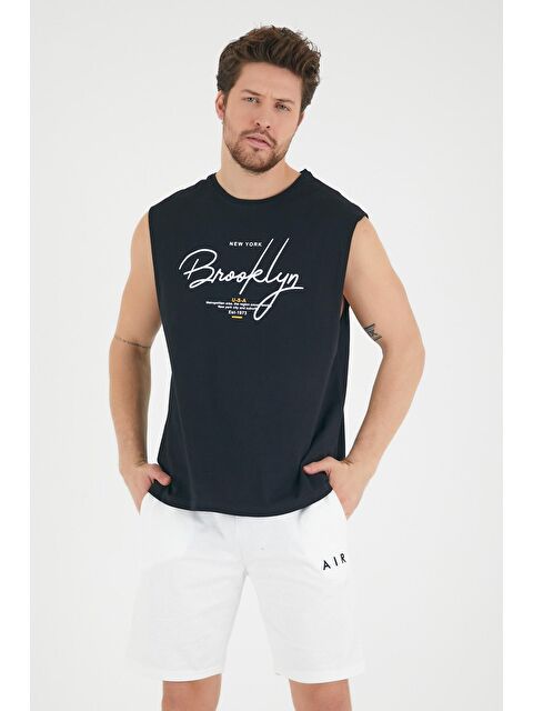 Süperlife Erkek Bisiklet Yaka Regular Fit Brooklyn Baskılı Kolsuz Tişört SPR22TS115 - S000013528-19351