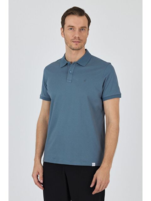 İMZA Mavi Kısa Kol Düz Pike Polo Yaka Cepsiz Pamuk Casual Slim Fit %100 Pamuk Tişört 1011250157_302 - S000387956-17234