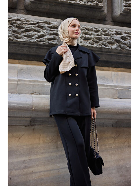 Locco Moda Ön Düğme Ve Biye Detaylı İkili Takım Siyah - S000317442-19351