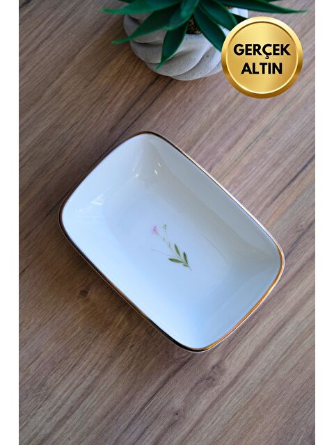 TABAK EVİ Porselen Natura Çuha Altın Yaldızlı Dikdörtgen Kayık Tabak 14X9,8cm Tekli - S000487759-23173
