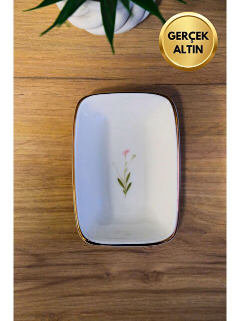 TABAK EVİ Porselen Natura Çuha Altın Yaldızlı Dikdörtgen Kayık Tabak 12x8,50cm Tekli - S000487760-23173