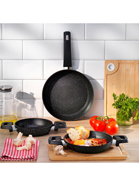 SCHAFER Black Stone 3 lü Tava + Sahan Seti-Siyah - S000487772-19351