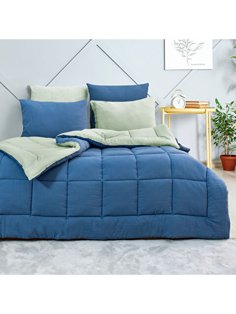SCHAFER Home Softy Comfort Yorgan Seti 4 Parça-İndigo/Su Yeşili - S000487775-23093