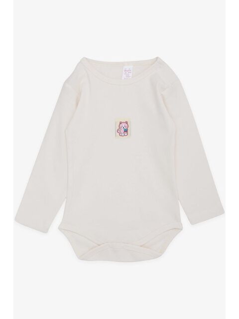 Breeze Kız Bebek Çıtçıtlı Zıbın Body Sevimli Kedicik Baskılı Krem (9 Ay-3 Yaş) - S000317112-19966