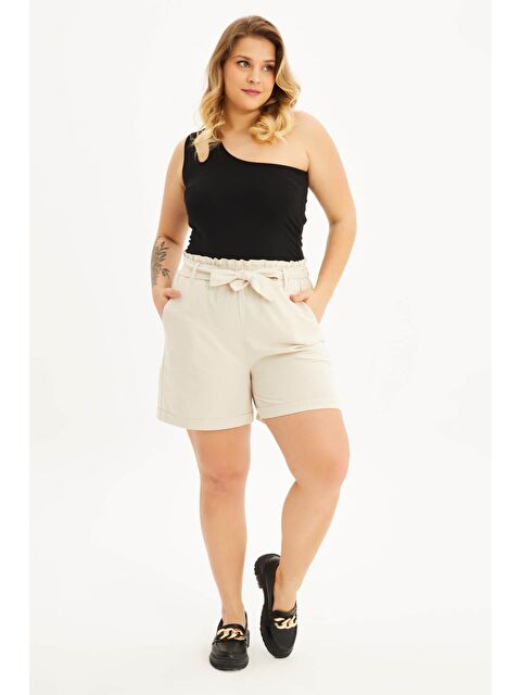 Mylinemoda Keten Beli Lastikli Ve Kuşaklı Şort - S000241877-19966