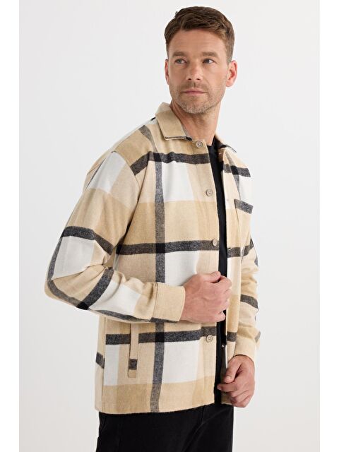 TUDORS Erkek Relax Fit Rahat Kesim Spor Yaka Kareli Flotalı Cep Kışlık Gömlek - S000493633-23173