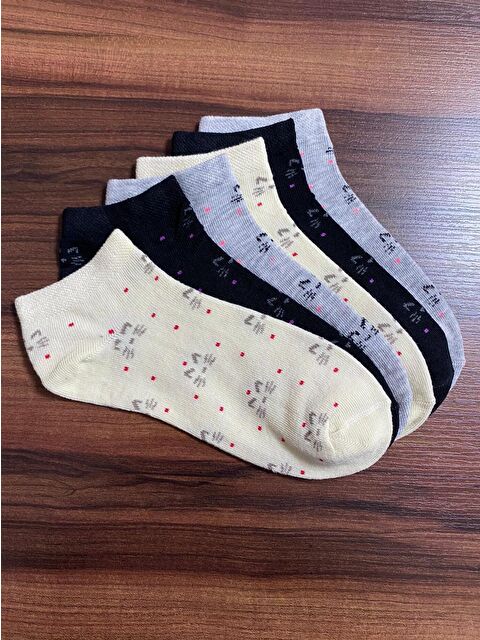 Line Smart 6'lı Kadın Karışık Kedi Desenli Pamuklu Rahat Patik Çorap - S000237848-23173