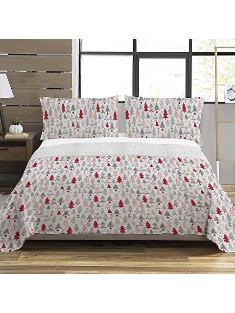 Evmila Ağaç Desen Çift Kişilik Baskılı Pike (200x220 Cm) Beyaz - S000124188-23173