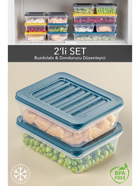 Meleni Home 2'li Buzdolabı Organizer Mikrodalga Ve Difrize Uygun Saklama Kabı Petrol 2 x 600 ml - S000208742-20019