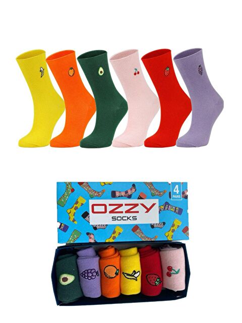 Ozzy Socks 6 Çift Meyve Nakışlı Renkli Çorap Kutusu