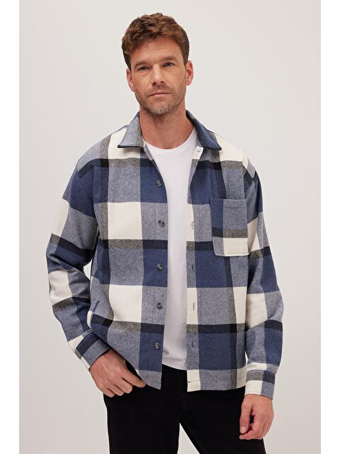 TUDORS Erkek Relax Fit Rahat Kesim Spor Yaka Kareli Flotalı Cep Kışlık Gömlek - S000493648-23173