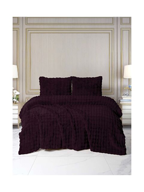 Merinos Dıamond 3 Parça Bubble Kürk Comforter Set Mürdüm MURDUM