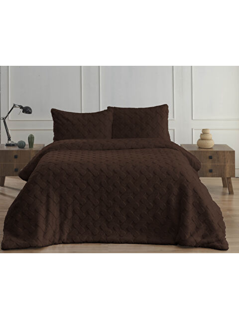 Merinos Dıamond 3 Parça Pietra Kürk Comforter Set Kahve KAHVE