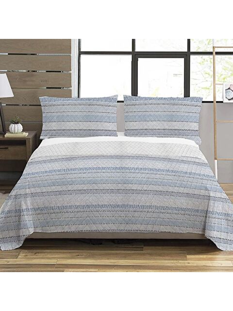 Evmila Çizgi Desen Çift Kişilik Baskılı Pike (200x220 Cm) Beyaz - S000124189-23173