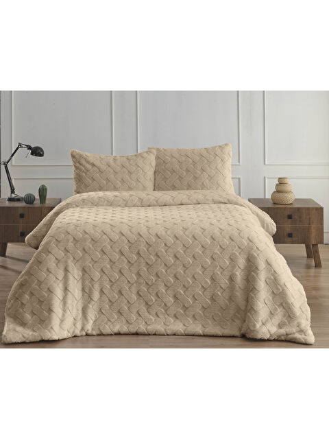 Merinos Dıamond 3 Parça Pietra Kürk Comforter Set Koyu Bej K.BEJ