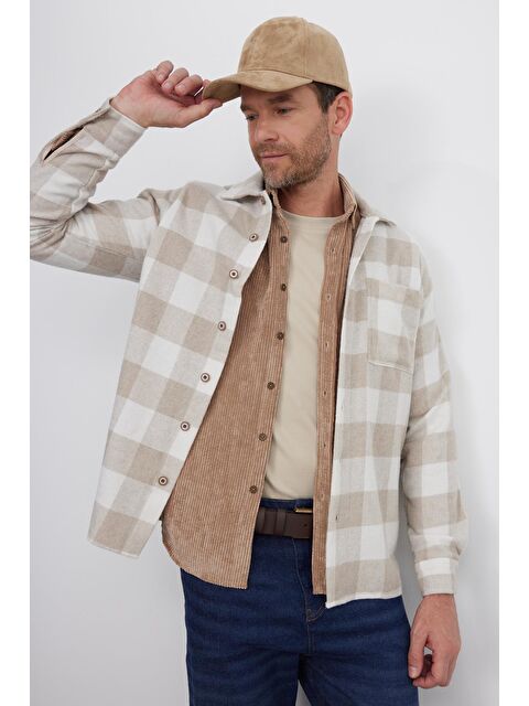 TUDORS Erkek Relax Fit Rahat Kesim Uzun Kollu Cepli Dama Desen Kareli Apaş Yaka Kışlık Oduncu Gömlek - S000493655-23173