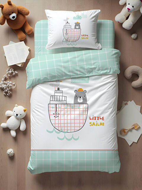 Milbay Grup Little Sailor 70x120 cm Bebek Nevresim Takımı - Mint Yeşili Pamuklu & Fermuarlı