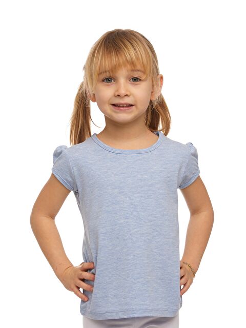 Lovetti Mavi Melanj Kız Çocuk Kısa Kollu Basıc Tişört - S000053701-17234