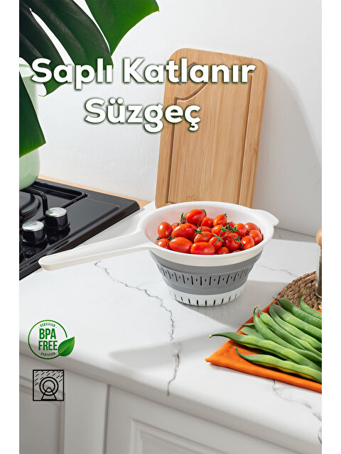 Porsima 804 Çok Amaçlı Katlanabilir Saplı Yıkama Süzgeci - Akordiyon Pirinç Meyve Sebze Leğeni 3 L - S000295260-20063