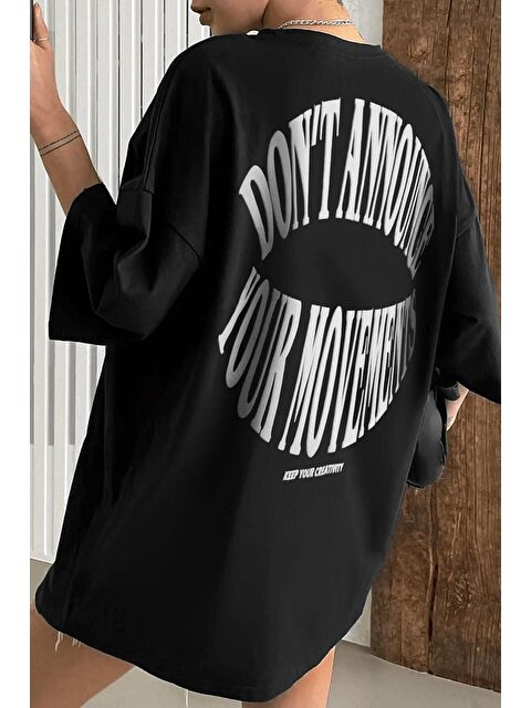 Trendseninle Kadın Siyah Dont Baskılı Oversize Tişört - S000116524-1720