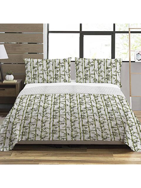 Evmila Tropikal Desen Çift Kişilik Baskılı Pike (200x220 Cm) Beyaz - S000124191-23173