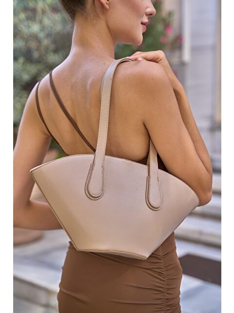 MADAMRA Deri Görünümlü Shopper Çanta Vizon - S000233123-26429