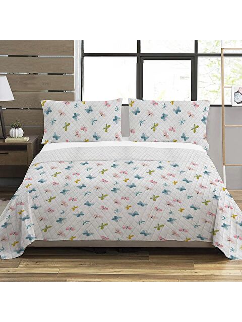 Evmila Kelebek Desen Çift Kişilik Baskılı Pike (200x220 Cm) Beyaz - S000124192-23173