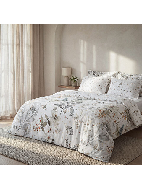 Green Black Gardenya Sessiz Bahar Çift Kişilik %100 Ege Pamuğu Nevresim Takımı - Çarşaflı - 4 Yastıklı Renkli