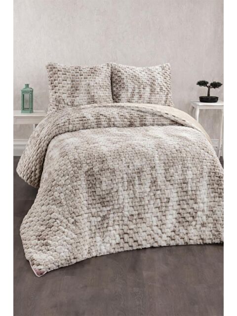 Çeyiz Diyarı Milano Tavşan Tüyü Çift Kişilik Yatak Örtüsü 220x240 Cappucino