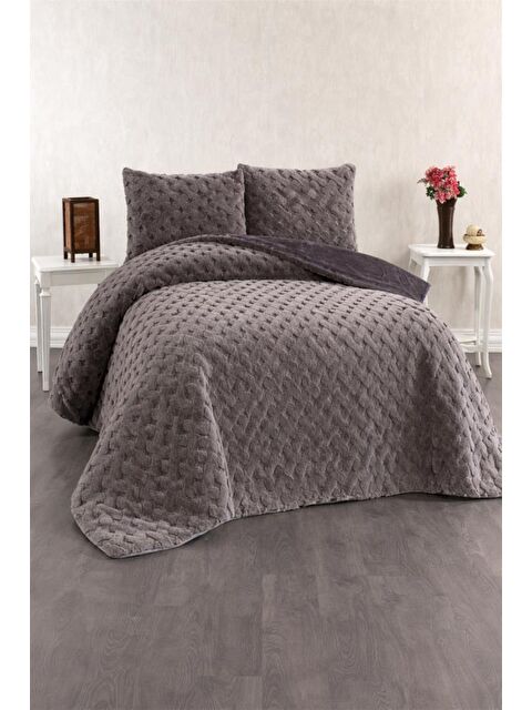 Çeyiz Diyarı Viyana Tavşan Tüyü Çift Kişilik Yatak Örtüsü 220x240 Antrasit